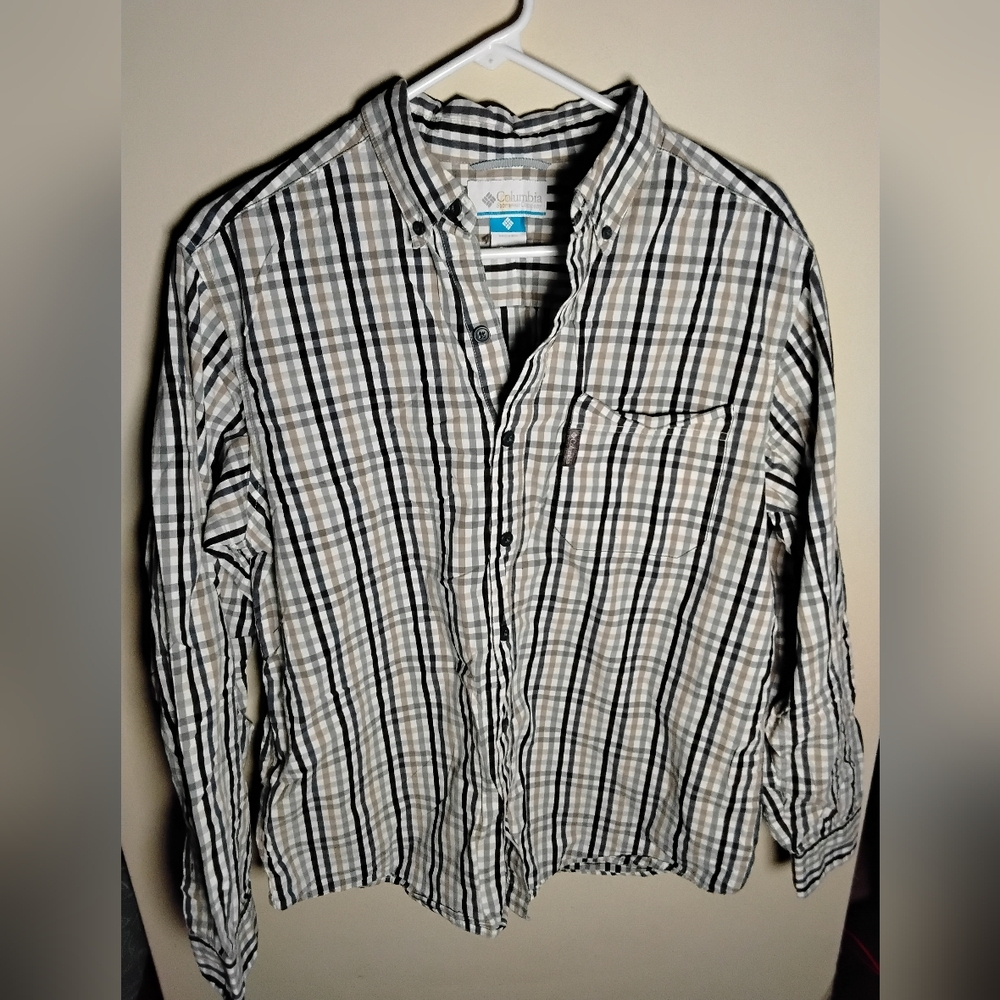 Mens Columbia Relaxed Fit Plaid Checkered Long Sleeve Button Down Shirt Size Med